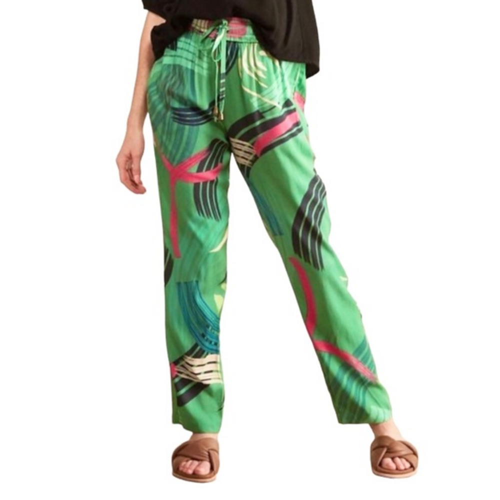 The Odell Julia Anthropologie Paint Swiped Pull On Drawstring Mystic Green Pants